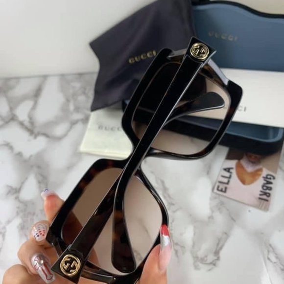 NEW Gucci GG0876S 002 Dark Havana Square Oversized Sunglasses main image 5